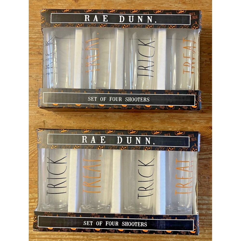 Rae Dunn Halloween Shot Glasses New 2 Sets of 4 Shooters Treat Treat